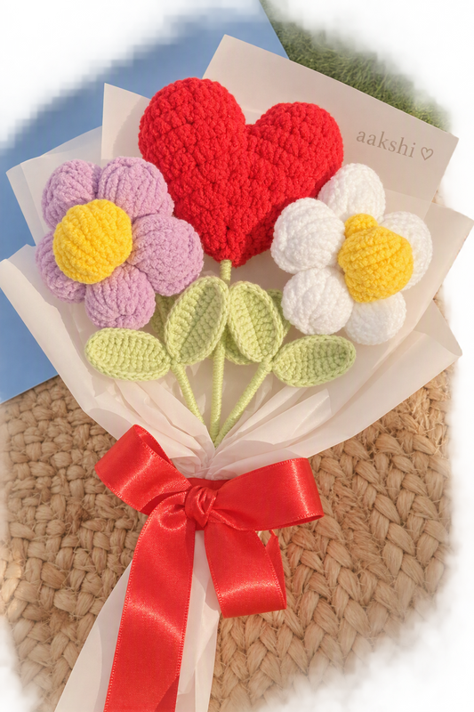 Crochet Heart Blossom Bouquet