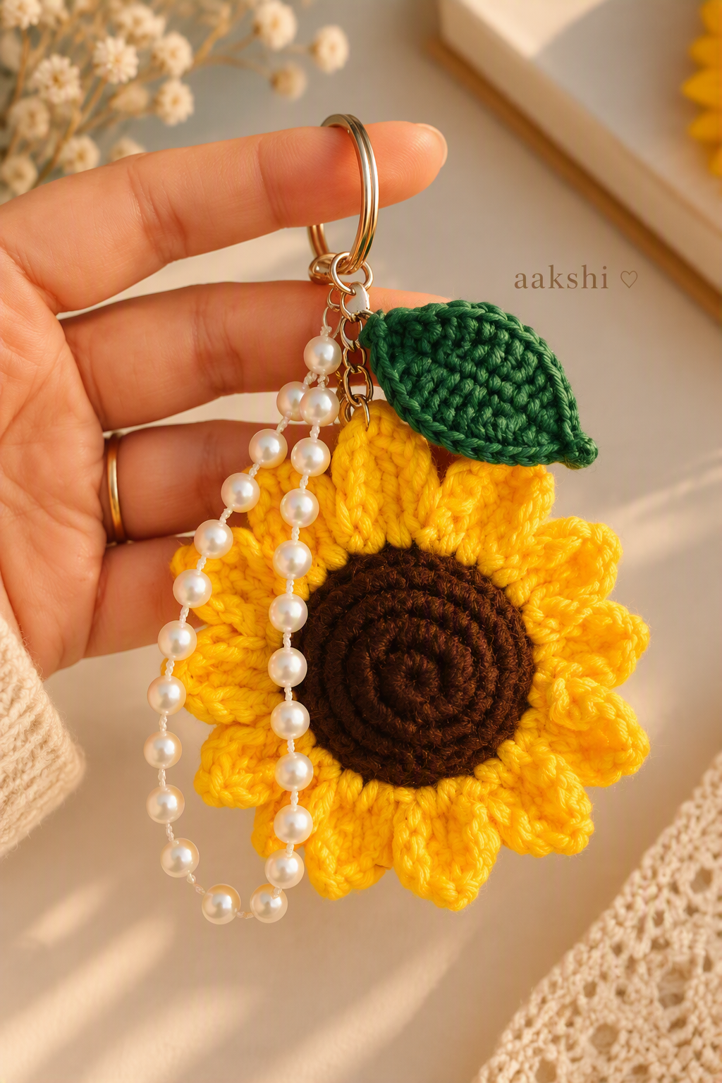 Sunflower Crochet Keychain